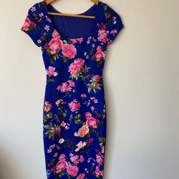 Vava voom pink rose royal blue midi dress Xs - Picture 9 of 16